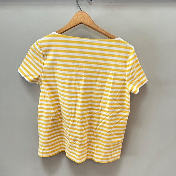 Yellow & White Striped Lafayette 148 New York Womens Cotton Blend T-Shirt Short - Picture 4 of 4